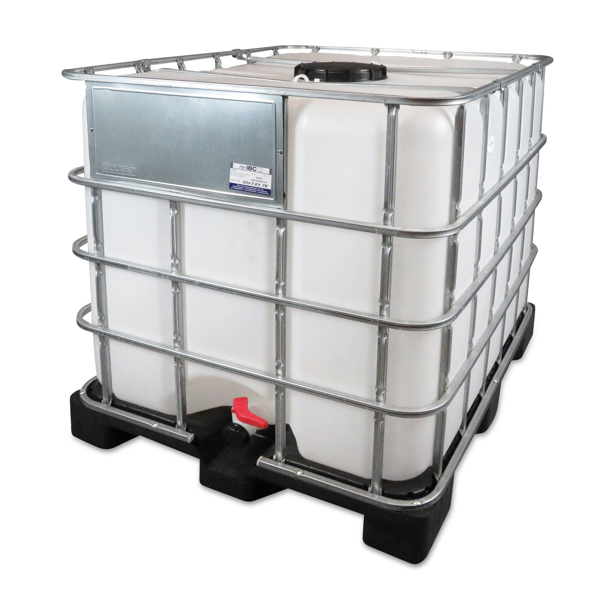 1000 L IBC Container, Kunststoffpalette, gebraucht gereinigt, 225/50, UF, ohne UN