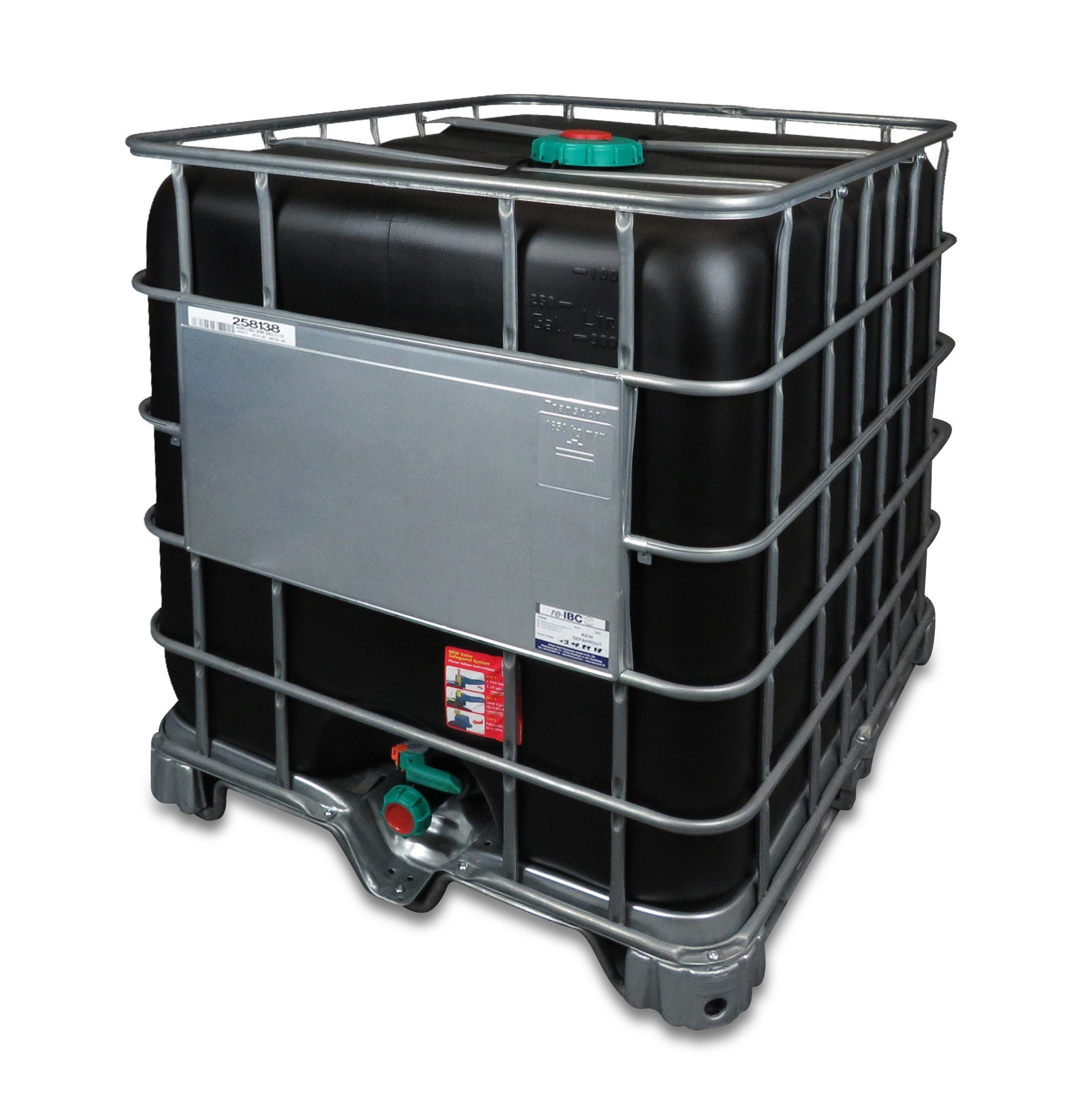 1000 L IBC Container, Stahlpalette, 225/50, neue Blase (rebottled), schwarz, ohne UN