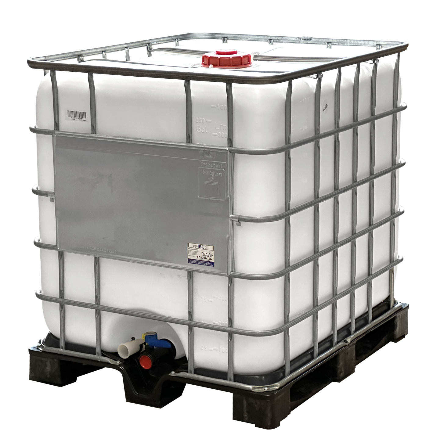1000 L IBC Container, weiß, Kunststoffpalette, gebraucht gereinigt, 150/50, ohne UN